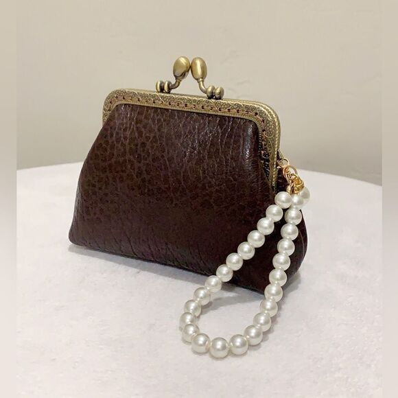 Vintage Handsewn Genuine Embossed Leather Kisslock Clutch/Wallet/Wristlet - Picture 2 of 13